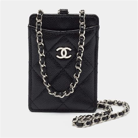 chanel lanyard id holder|Chanel Black Quilted Leather Infinity Lanyard ID Card Holder.